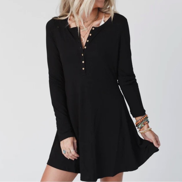 NWT Black Button Henley Skater Fit & Flare Little Black Dress LBD - Picture 8 of 8